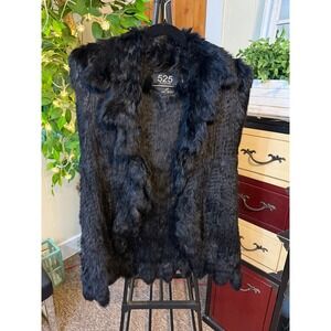 525 America Luxe Genuine Rabbit Fur Vest Black Womens Large Open Front Lux Layer